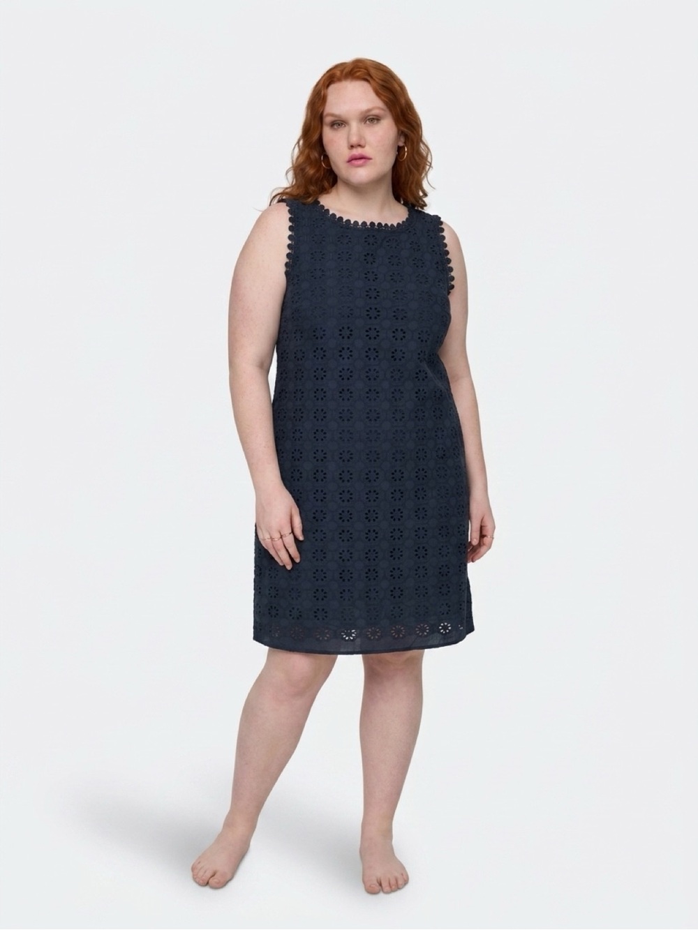 Sophie Max Navy Eyelet Sleeveless Shift Dress
